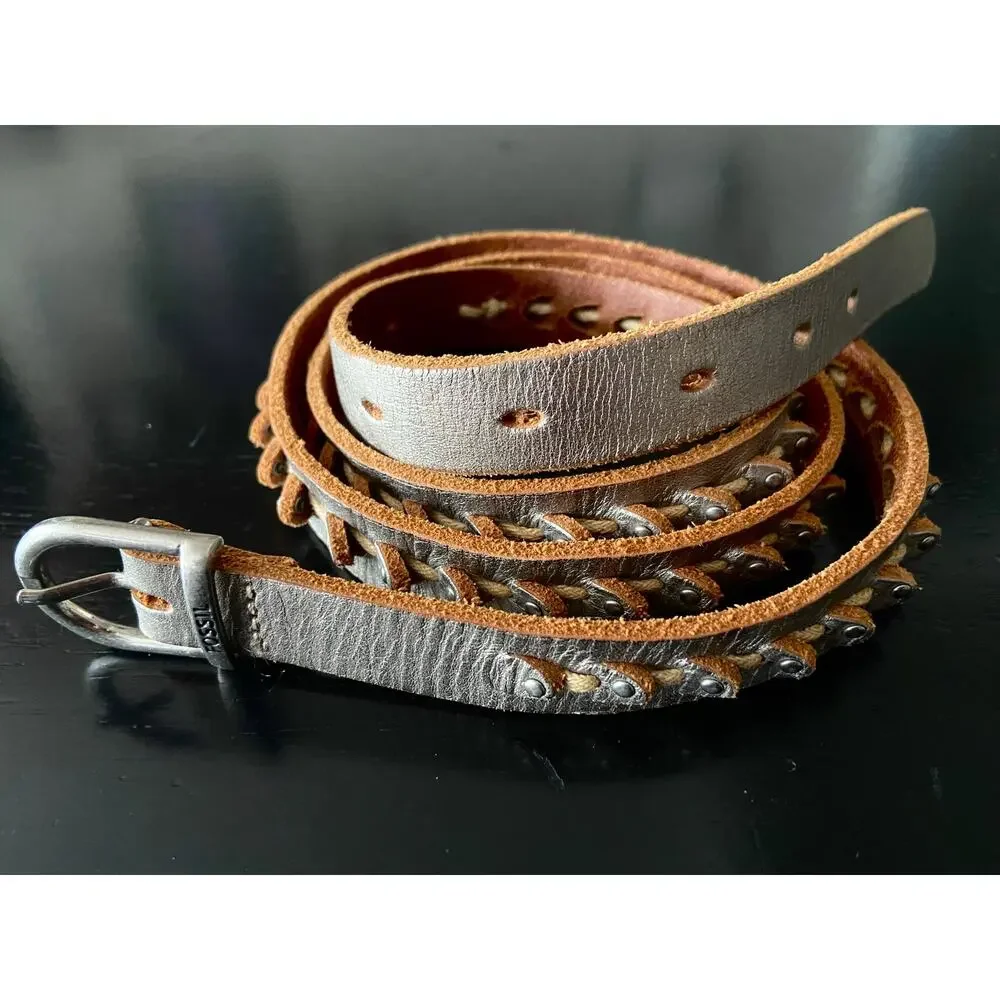 FOSSIL Metallic Studded Belt w/Laser-Cut Accent sz L